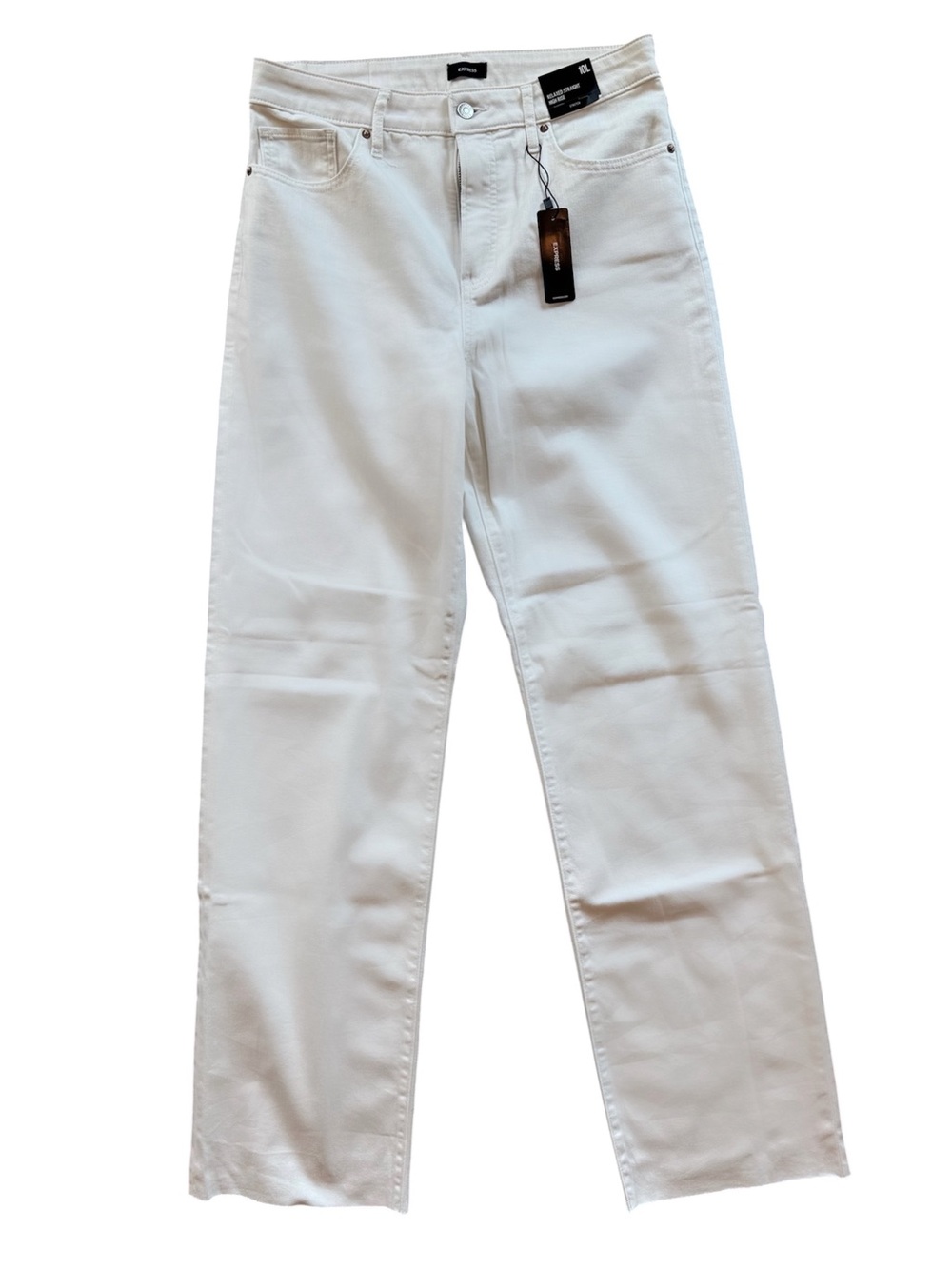 Womens Straight-Leg White Jeans Express Relaxed Straight High Rise Jeans 10 Long